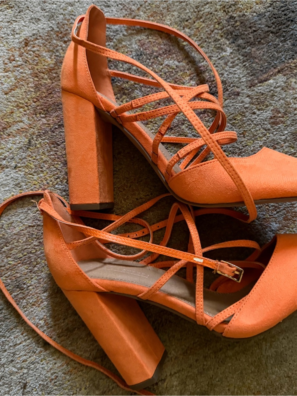 ASOS Orange Suede Strappy Block Heel Sandals